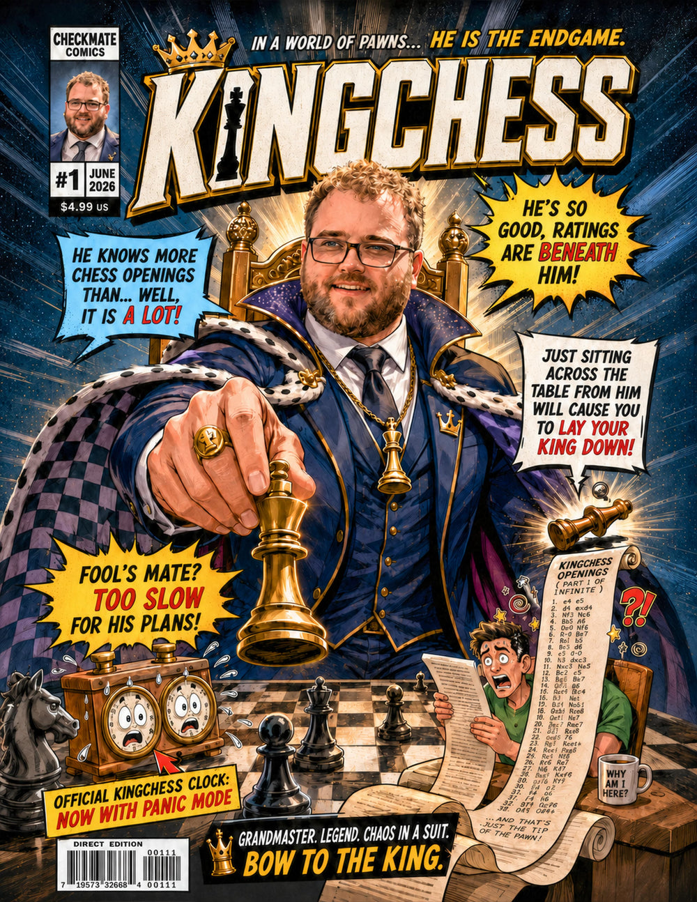 Finished personalized Kingchess comic cover created for Ryan
